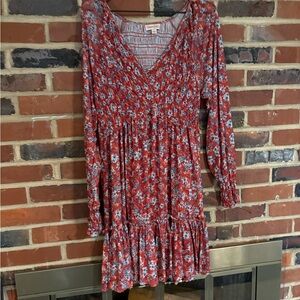 Floral Red Long Sleeve Dress